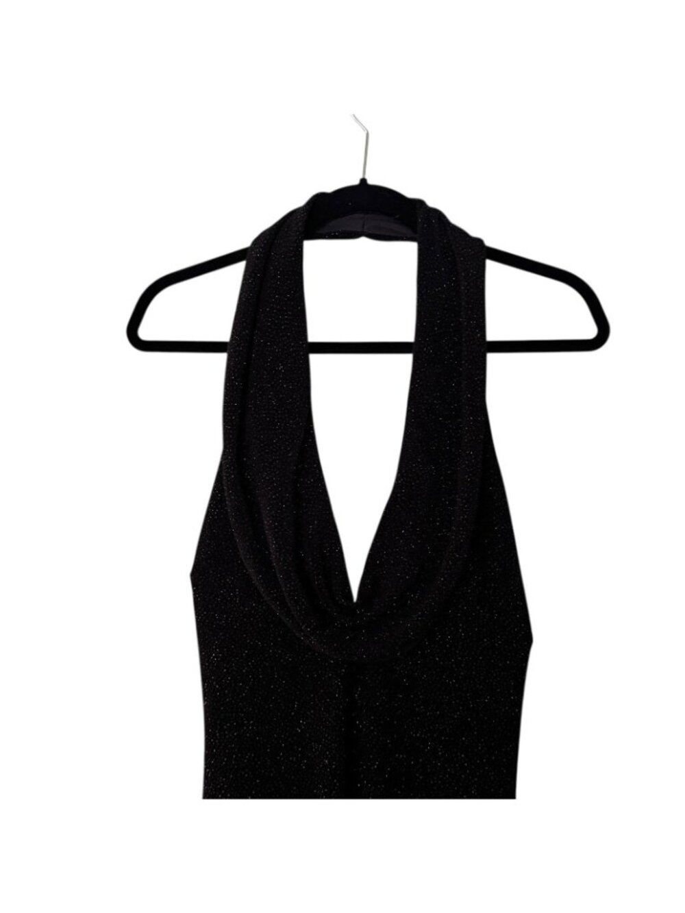 Maxi Halter Dress Women's 10 Black White Sparkly Stretchy Cruella Vintage - Picture 5 of 16